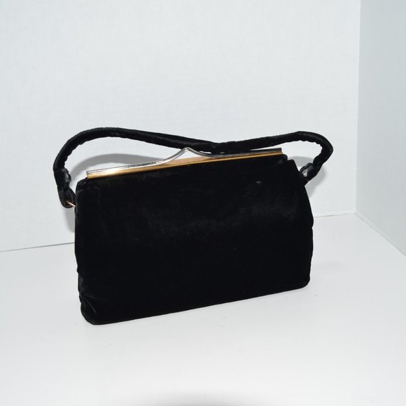 Vintage 40’s or 50’s Black Velvet Evening Bag with Attached Coin Purse MCM Pinup - Picture 2 of 15